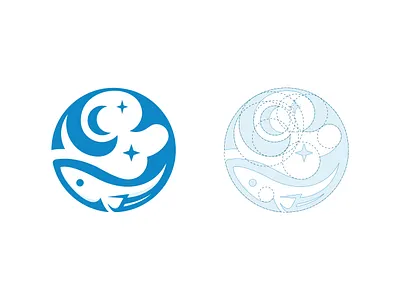 Celestide – Logo Design | Fish, Moon & Starry Sky in Circle animal logo art brand identity branding circular logo creative logo fish fish logo fish logo design food logo logo logo design lunar logo mark moon logo design restaurant logo sea animal logo sky logo starry night symbol