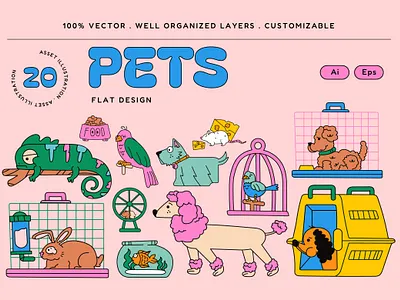 Pink Flat Design Pets Asset Illustration design family graphicook