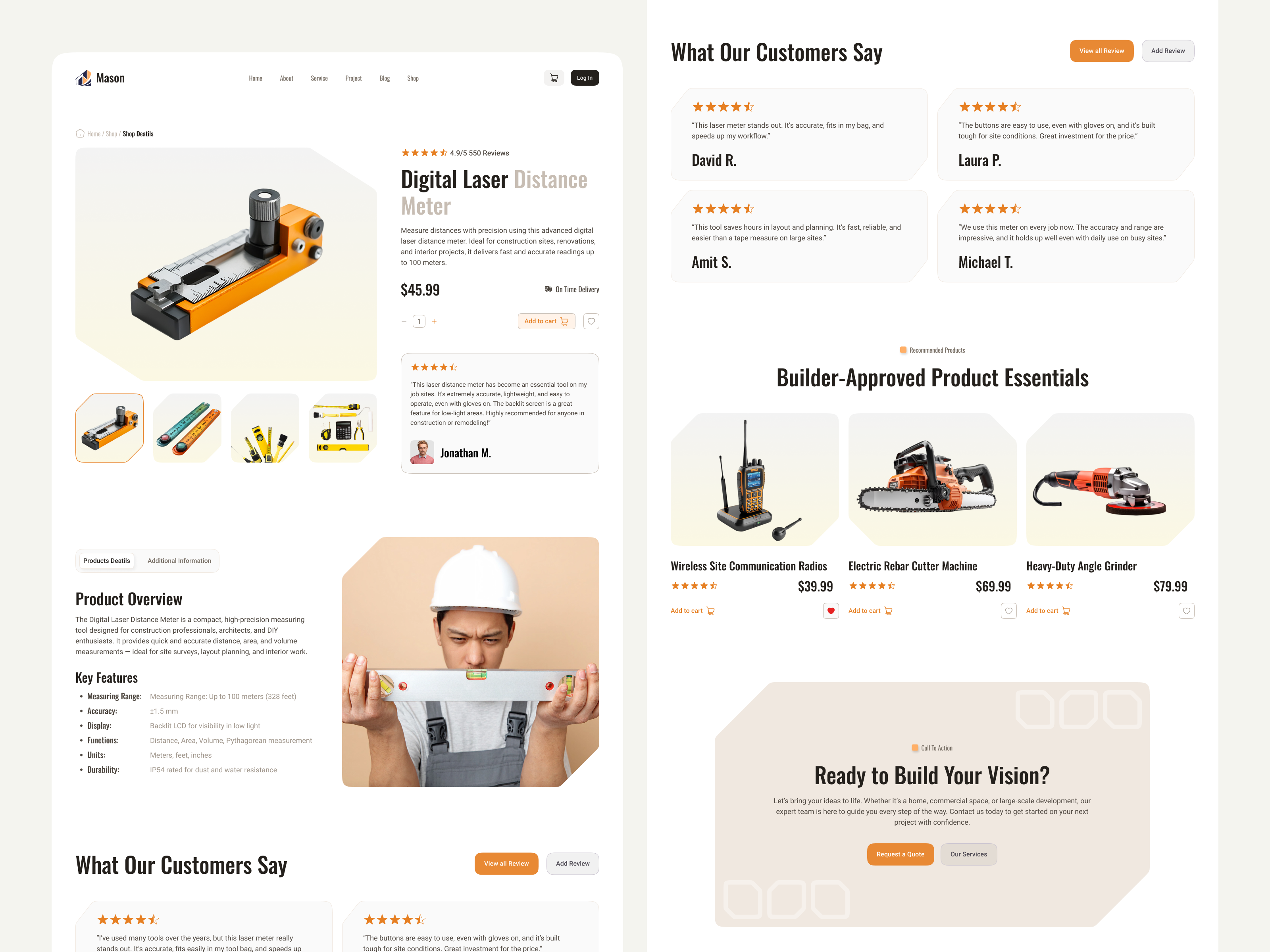 Construction Website Design - Product Detail Page | Responsive interface product service startup ui ux web