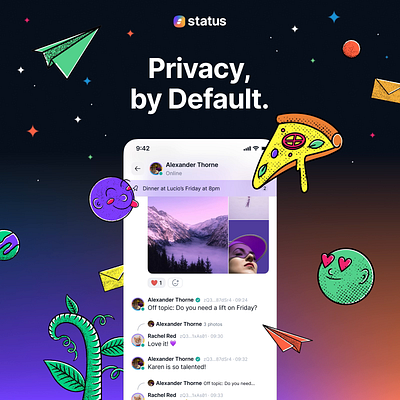 Status — Privacy by Default animation app chat illustration messages messenger privacy product product design ui ui design web3