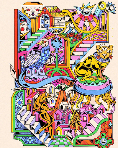 Behind art artwork colorful cubisme draw geometric graphic design illustration poster procreate psychedelic wall art yoaz éditorial