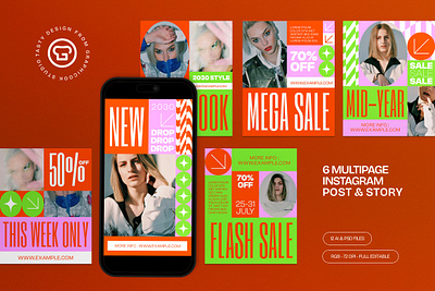 Orange Green Bold and Bright Color Fashion Instagram Set graphicook wardrobe
