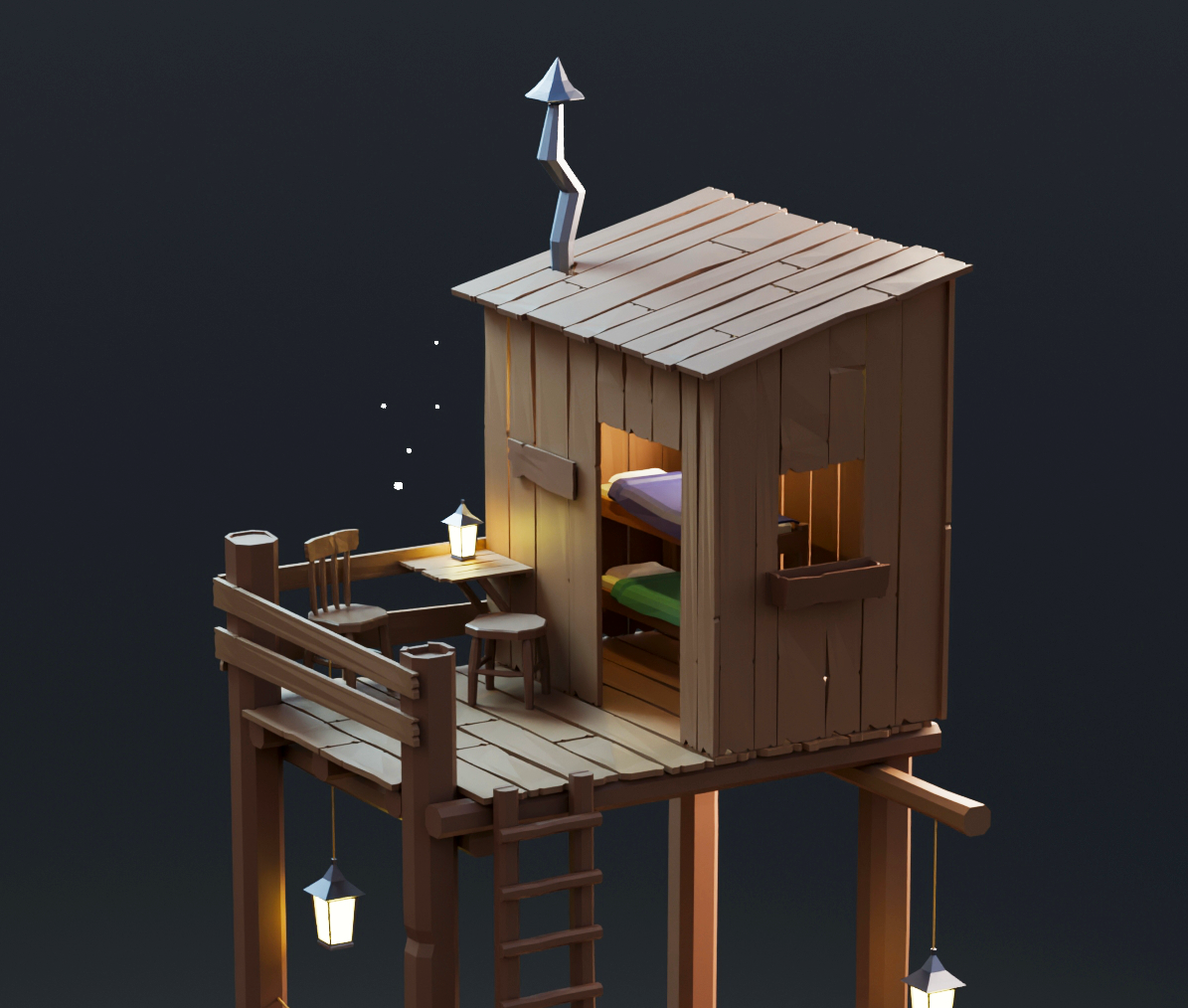 Ocean Treehouse with bunk beds 3d graphic design illustration