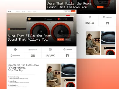 Website Design for a Speaker Brand ai aura beautiful futuristic gradient header design hero section minimal modern orange red sleek speaker ui ux website website header