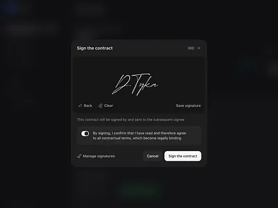 Manage Signatures Interaction app application dark mode design flat interaction modern motion graphics signature ui ui design ux webapp