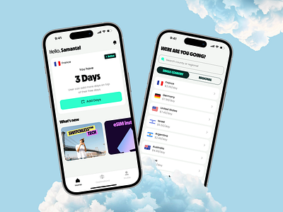 eSIM App app clean digitalnomad esim minimal mobile app travel app ui ux