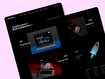Pixel Hive – Works Page Design brand idenity company dark design design agency digital agency landing page minimalist modern portfolio product design ui ux web design webflow website work page works