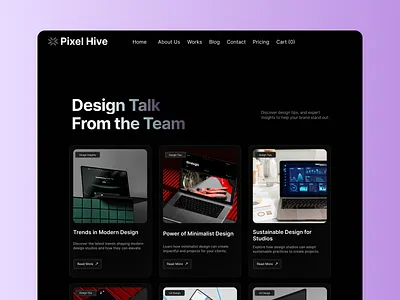 Pixel Hive – Blog Page Design agency design article blog clean dark design landing page minimal news newsletter ui ux web webflow website website design