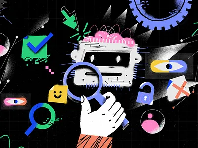 Evaluating AI Agents ai ai agents artificial intelligence illustration photoshop qa texture tooploox work