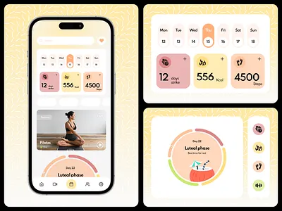 Fitness mobile App app design calendar design fitness app fitness tracker mobile app mobile design period tracker pilates prototyping sport sport app ui ux video courses yoga