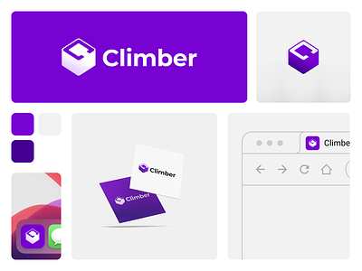 Climber - Minimal Logo Concept box card clean concept cute dock favicon flat free freebie grid logo minimal mockup print purple shapes template vector website