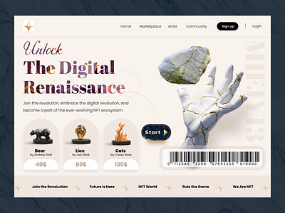 Unlock the Digital Renaissance – NFT Website ai art branding color creativeui cryptoart design designinspiration digital exploration graphic design heropage illustration images minimal modernwebdesign nft ui visualdesign website