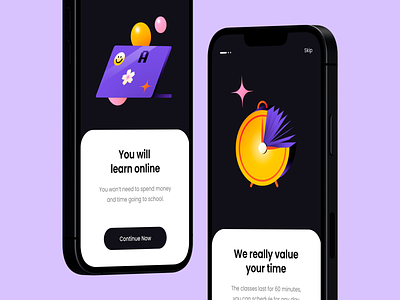 Hint - Onboarding screens for language learning application clean illustration minimal mobile app mobile app design mobile application mobile application design onboarding onboarding screens online learning app uxui design
