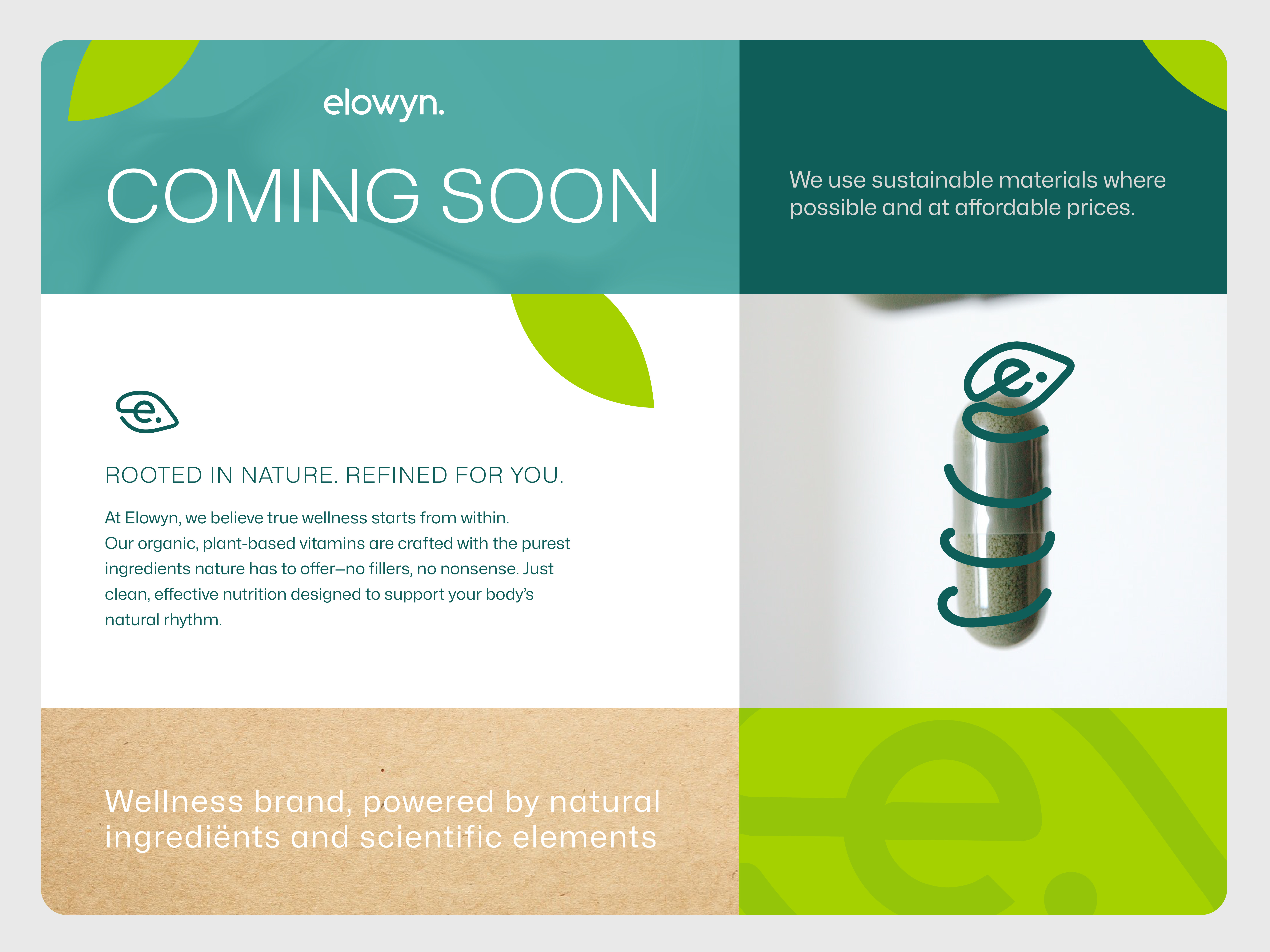 Elowyn supplement branding bold color brand identity branding ecological logo design modern sophisticated sustainable sustainable brand visual identity