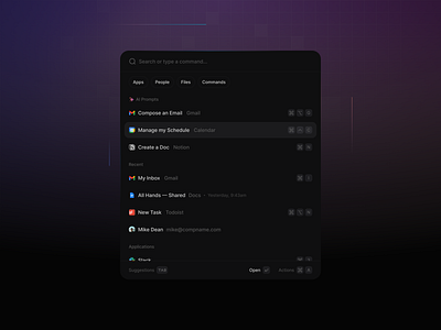 Command K + AI: Dark Mode clean cmd k command bar command k dark mode design filter interface menu minimal productivity search task task management ui ui design ux ux design web web app