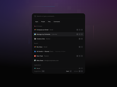 Command K + AI: Dark Mode clean cmd k command bar command k dark mode design filter interface menu minimal productivity search task task management ui ui design ux ux design web web app