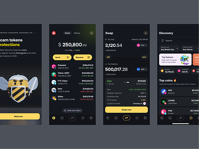 Bee wallet assets blockchain buy coins crypto cryptocurrency defi deposit discovery earn exchange finance fintech nft onboarding sell send staking swap wallet