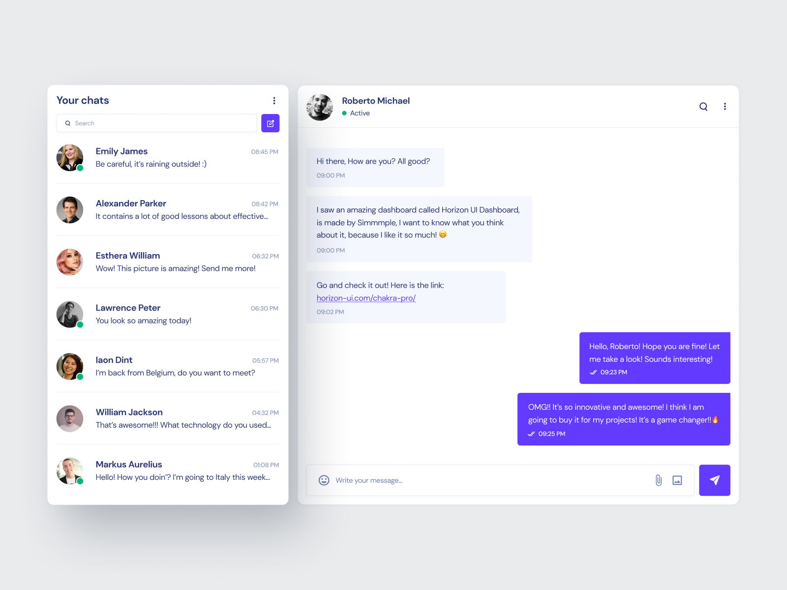 Chat Messages Components - Horizon UI by Horizon UI on Dribbble