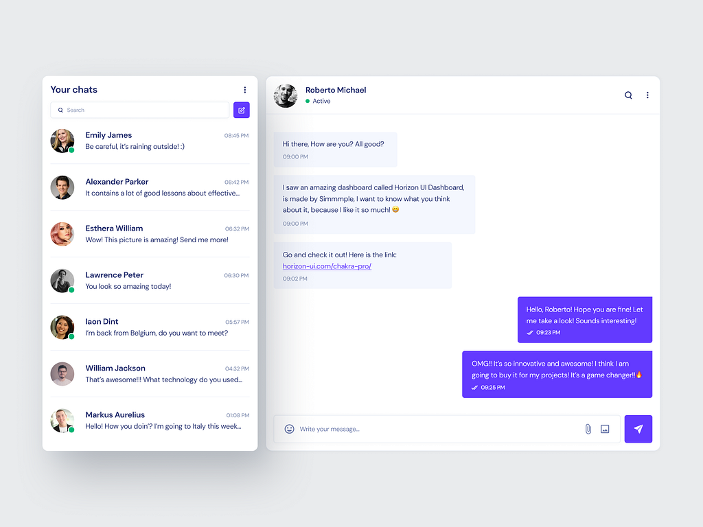 Chat Messages Components - Horizon UI by Horizon UI on Dribbble