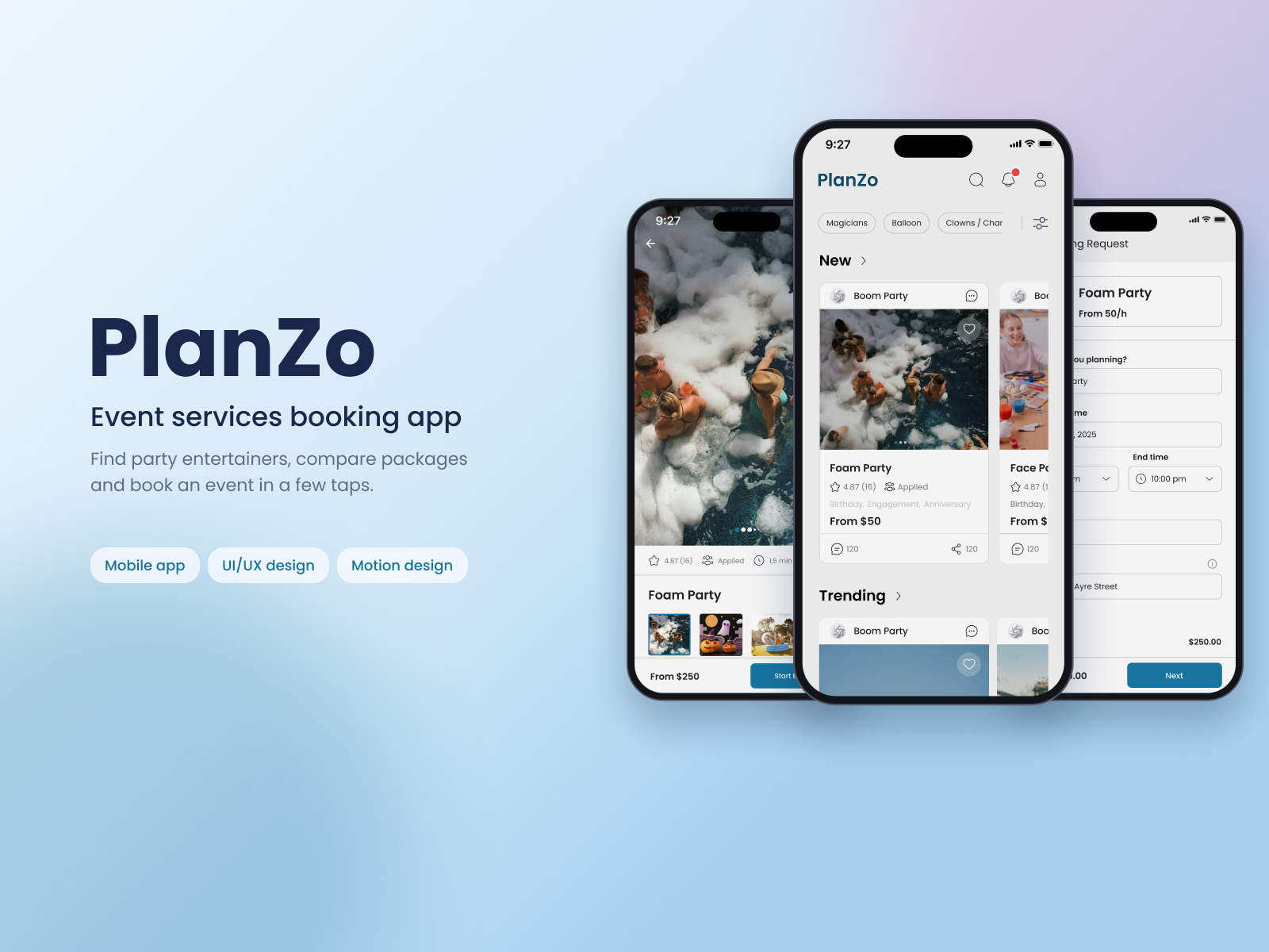Event Planning App - PlanZo booking checkout event event planning eventapp eventmanagement eventplanner graphic design illustration interaction management mobileapp moderndesign planning productdesign ui ux