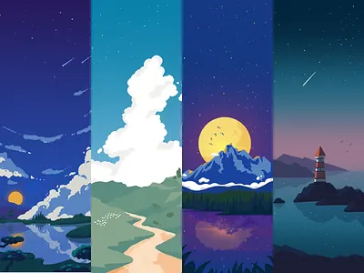 Landscape Illustrations clouds dark illustration landscape nature night sky water