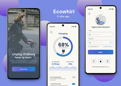 Ecowhirl E-Bike Companion App app design figma uiux wareframes