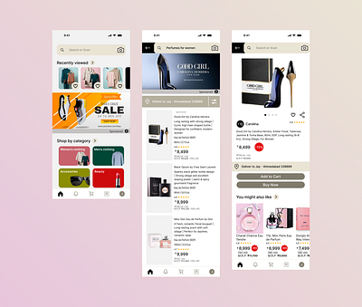 Modern eCommerce App UI – Home | Search | Product Pages dailyui dribbble ecommerce figmadesign homepage minimaldesign mobileapp shoppingapp uidesign uiux