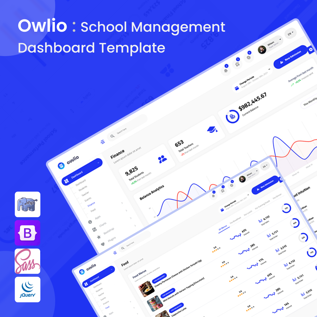 Owlio – PHP School Education Admin Dashboard Template branding creative design illustration logo product design template ui uiux website