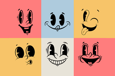 Cartoon Faces 80s 90s branding cartoon character clipart creative market cute design faces graphic design illustration logo mascot retro smile vector