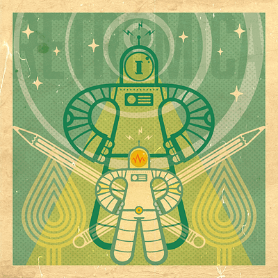 Retromica { robots from space } artwork atomic branding concept design graphic design illustration logo robots space age vector