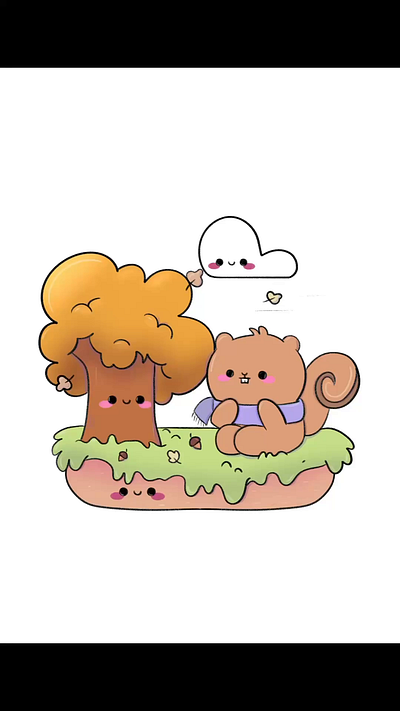 Floating island | squirrel tree clouds children’s book illustrat 3d animation branding graphic design logo motion graphics ui