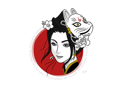 Foxy lady abundance culture design digitalart female festive foxes graphic design graphic designer illustration illustrator japan japanese kitsune lady mask sacred spirit vector woman