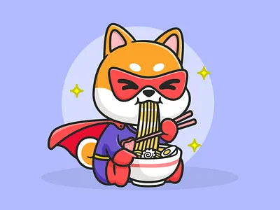 Super Shiba Eat Ramen adobe illustrator animal art artwork branding cartoon character corel draw cute design dog flat food graphic design illustration kawaii logo ramen shiba vector