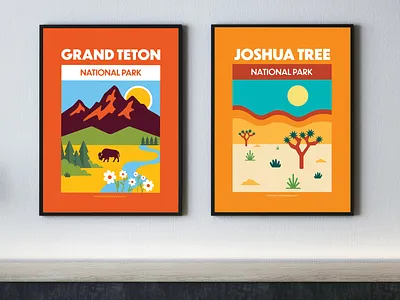 Joshua Tree + Grand Teton National Park Print - Digital Wall Art grand teton grand teton illustration grand teton national park grand teton wall art illustration joshua tree joshua tree illustration joshua tree national park joshua tree wall art national park national park illustration national park wall art national parks national parks illustration national parks wall art outdoor illustration wall art