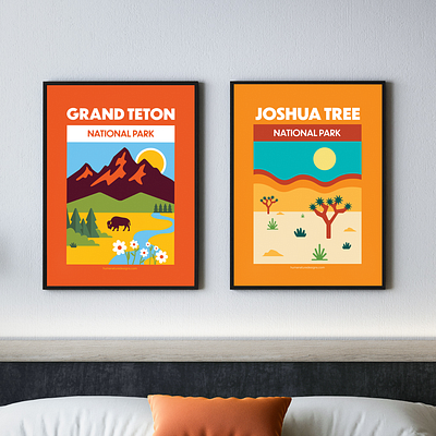 Joshua Tree + Grand Teton National Park Print - Digital Wall Art grand teton grand teton illustration grand teton national park grand teton wall art illustration joshua tree joshua tree illustration joshua tree national park joshua tree wall art national park national park illustration national park wall art national parks national parks illustration national parks wall art outdoor illustration wall art