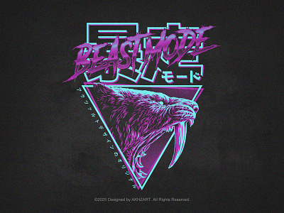 Beast Mode akhzart apparel design band merch beast brand clothing design crossfit graphic design gym illustration japanese japanese art kanji merch neon sabertooth smilodon tiger vaporwave vintage japan