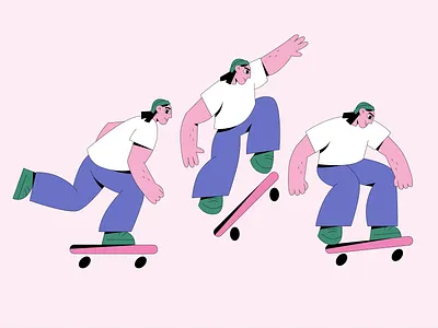 Skater boy cool illustration illustrator jeans jump man moving oversize pink skate skater skating sport teen teenager vector illustration