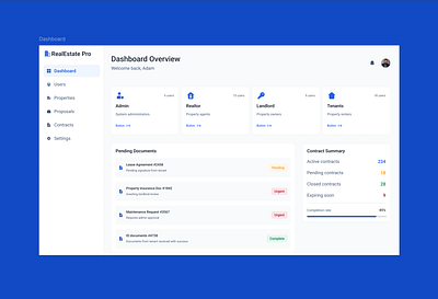 Dashboard for a real estate management software dashboard design system product design real estate software ui design uxui design