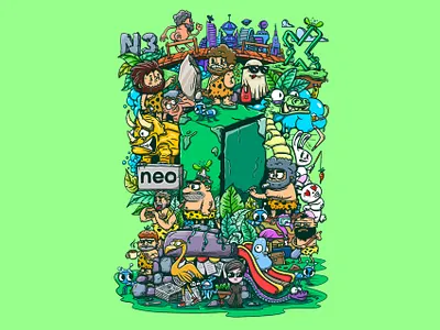 Neo blockchain illustration blockchain bold cartoon characters color colors comic crypto doodle expressive funny illustration imaginative neo playful vibrant