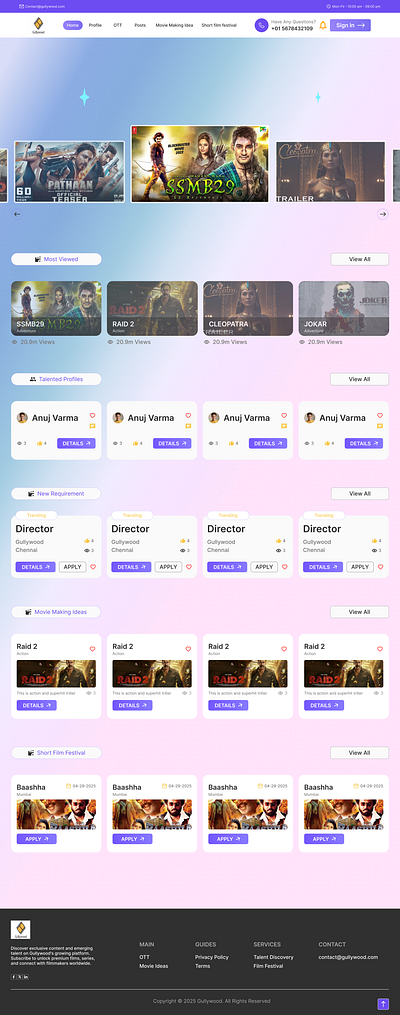 Gullywood webpage branding graphic design logo ui