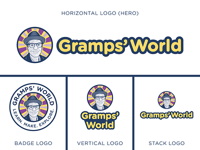 Gramps' World Branding badge branding bubble circle design education gramps grandfather grandpa illustration logo minimal show sunburst system world youtube