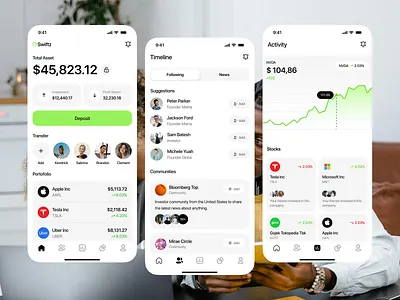 Swiftz Finance App app clean crypto finance graphic design mobile stock ui ux