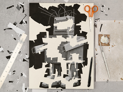 Robot A, process collage robot robots scissors