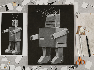 Robot A, studio collage dribbble process robot robots