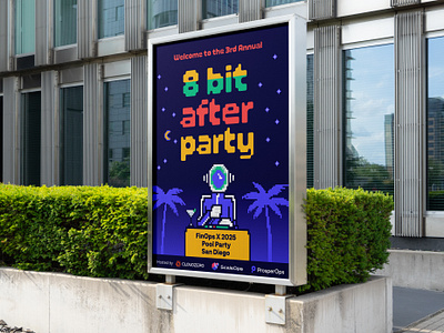 Event Poster 8 bit cloud event palm tree poster print robot signage software