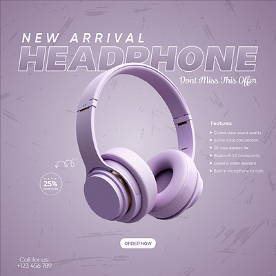 Modern Headphones Social Media Post Design – Promotional Ad ad creative for instagram audio branding audio product ad clean design creative ad design dribbble designer ecommerce product post headphones banner headphones design intagram post design minimal banner modern social post music product design product ad design product promotion design promotional post design social media creative social media post tech product design wireless headphones