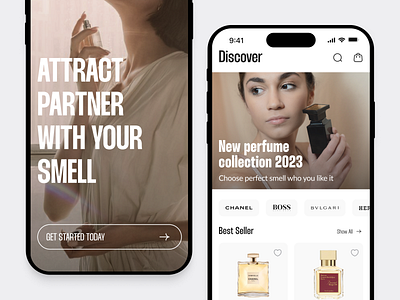 Aromaire - Parfume Store Mobile App app clean design e commerce ecommerce elegant fragrance luxury mobile mobile app online store parfume parfume app product scent shop shopify store ui ux