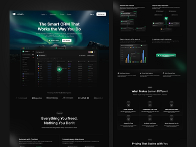 Luman - CRM Landing Page adeiza designs bento bento grids branding crm dark mood design hr interaction logo product design project saas saas landing page ui uiux user interface visual web design