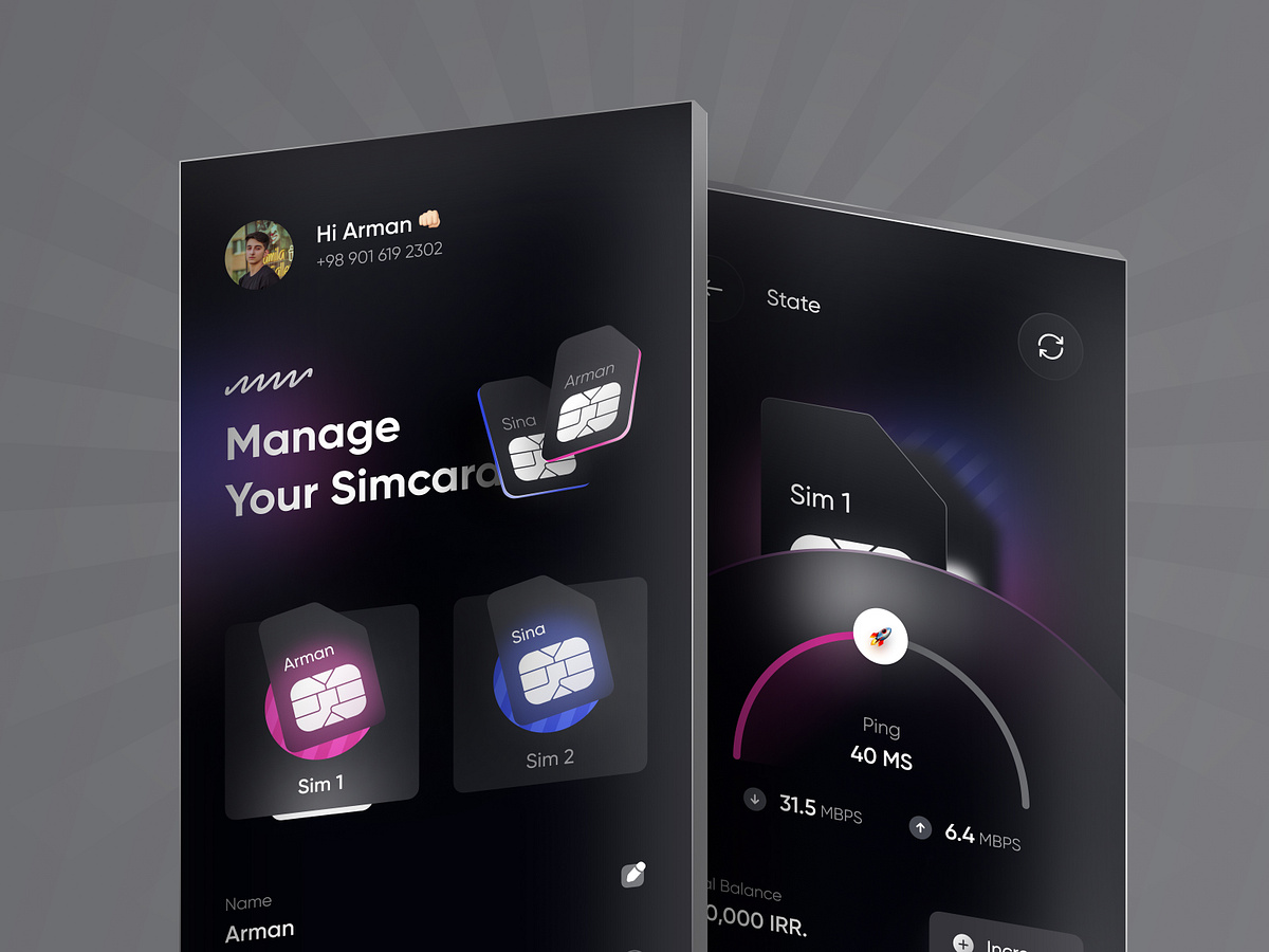 Sim Card Manager App Dark Mode ⚡🚀 by Armanize on Dribbble
