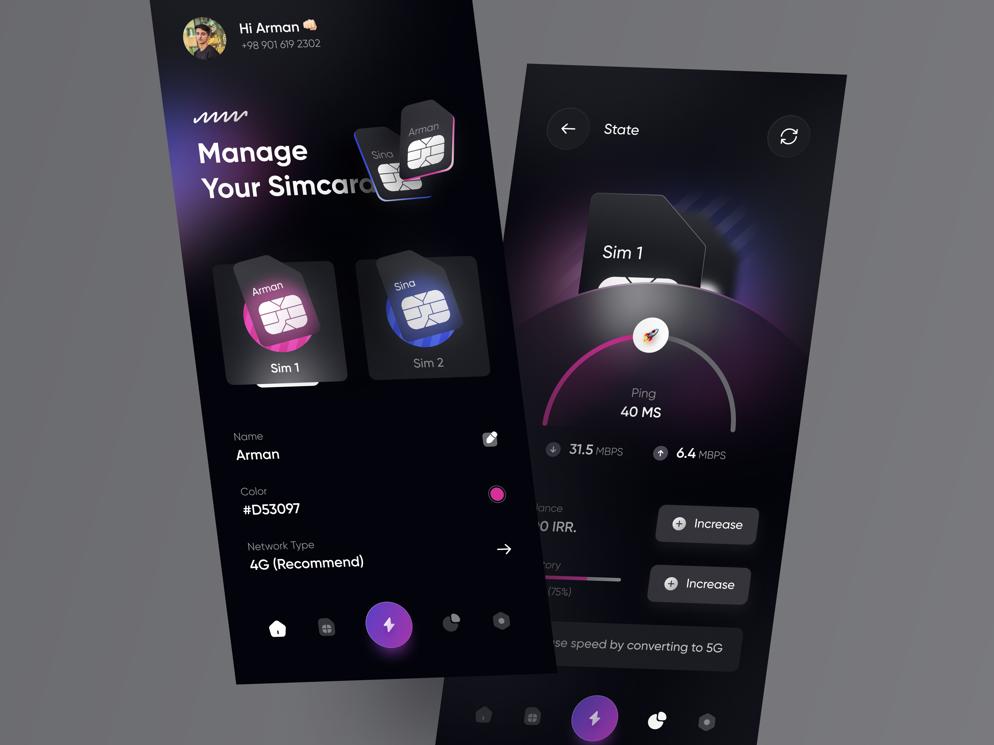 Sim Card Manager App Dark Mode ⚡🚀 by Armanize on Dribbble